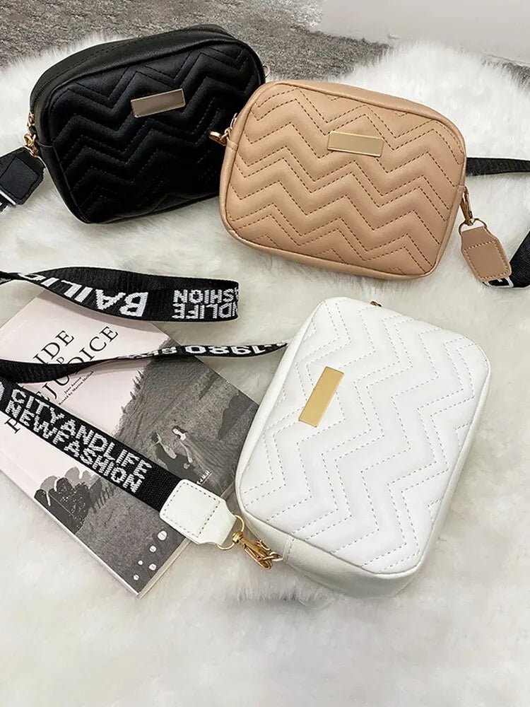 Wave Embroidery Square Bag Shoulder Strap Crossbody Bag for Women