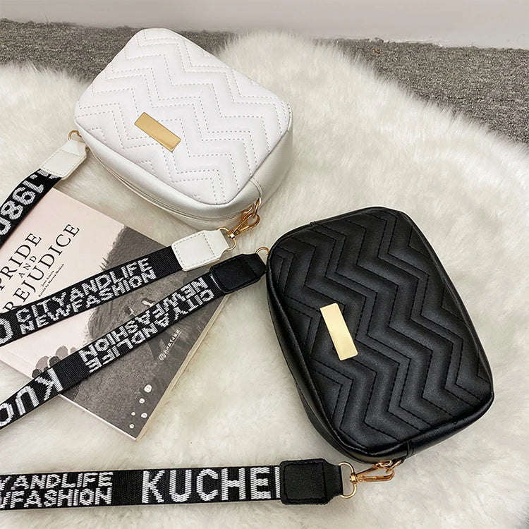 Wave Embroidery Square Bag Shoulder Strap Crossbody Bag for Women