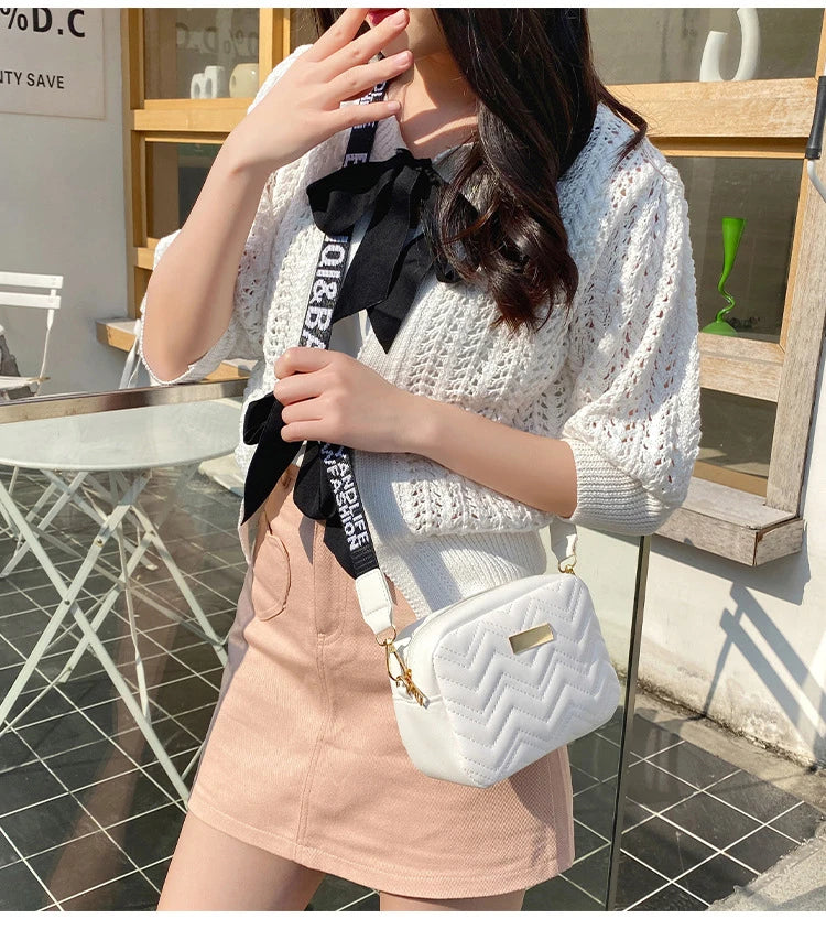 Wave Embroidery Square Bag Shoulder Strap Crossbody Bag for Women