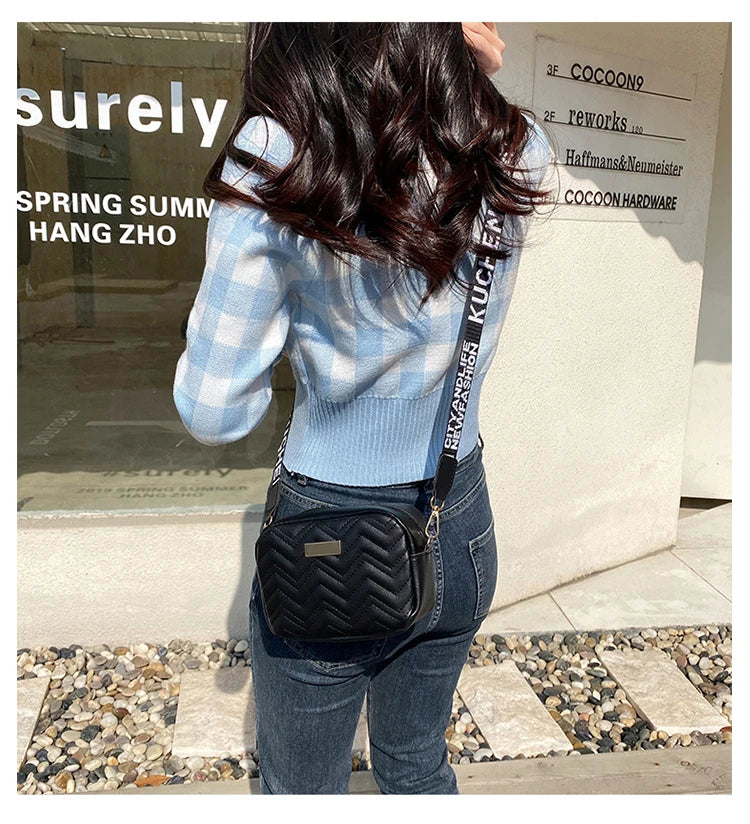 Wave Embroidery Square Bag Shoulder Strap Crossbody Bag for Women