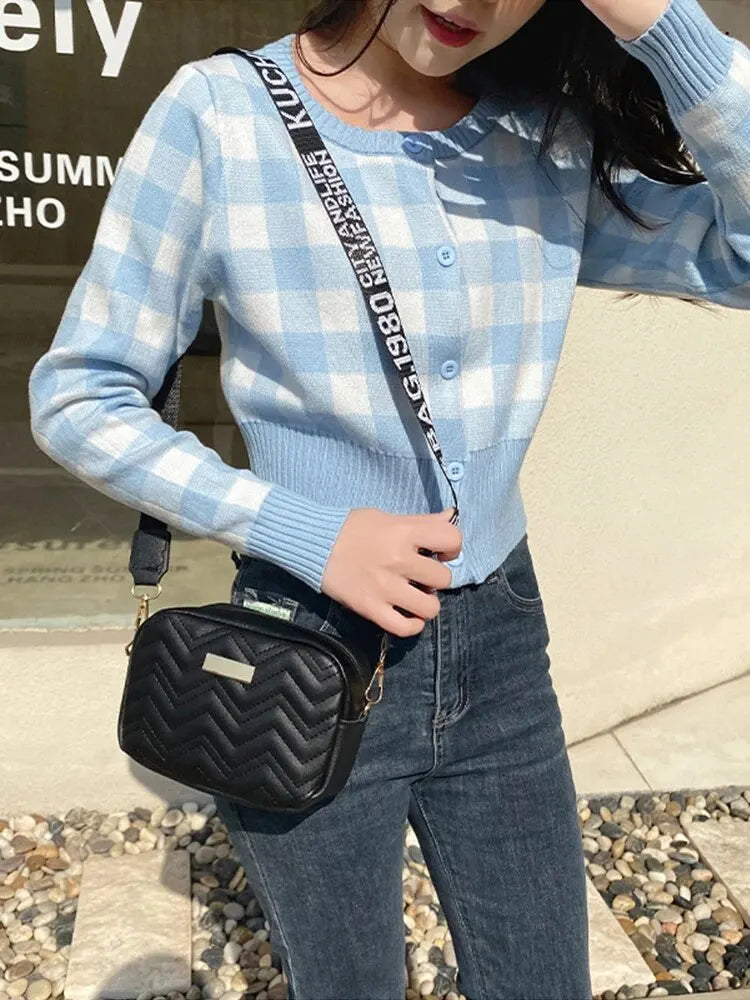 Wave Embroidery Square Bag Shoulder Strap Crossbody Bag for Women