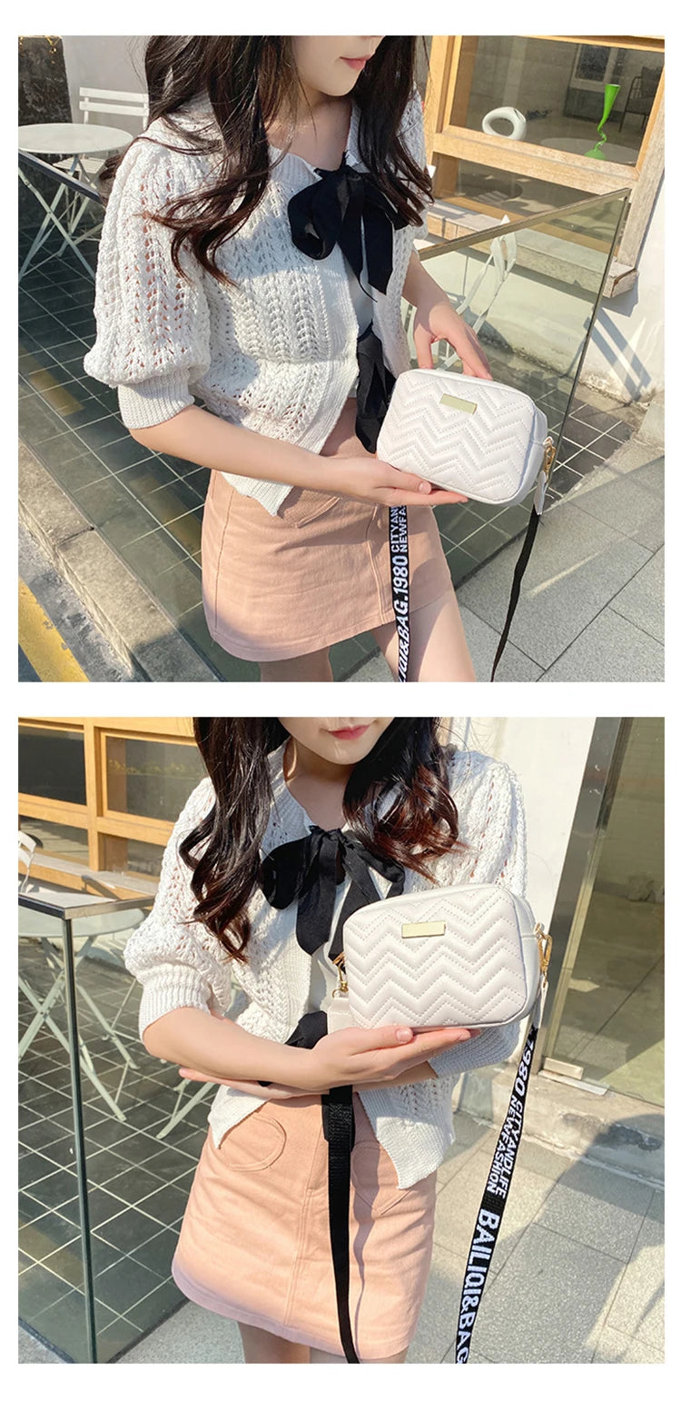 Wave Embroidery Square Bag Shoulder Strap Crossbody Bag for Women