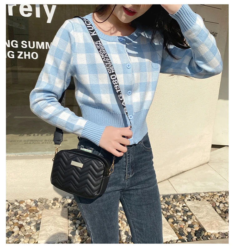Wave Embroidery Square Bag Shoulder Strap Crossbody Bag for Women