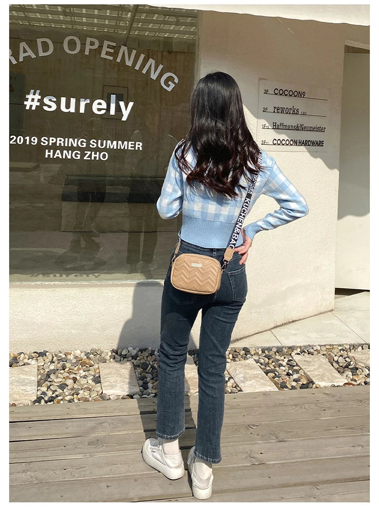 Wave Embroidery Square Bag Shoulder Strap Crossbody Bag for Women