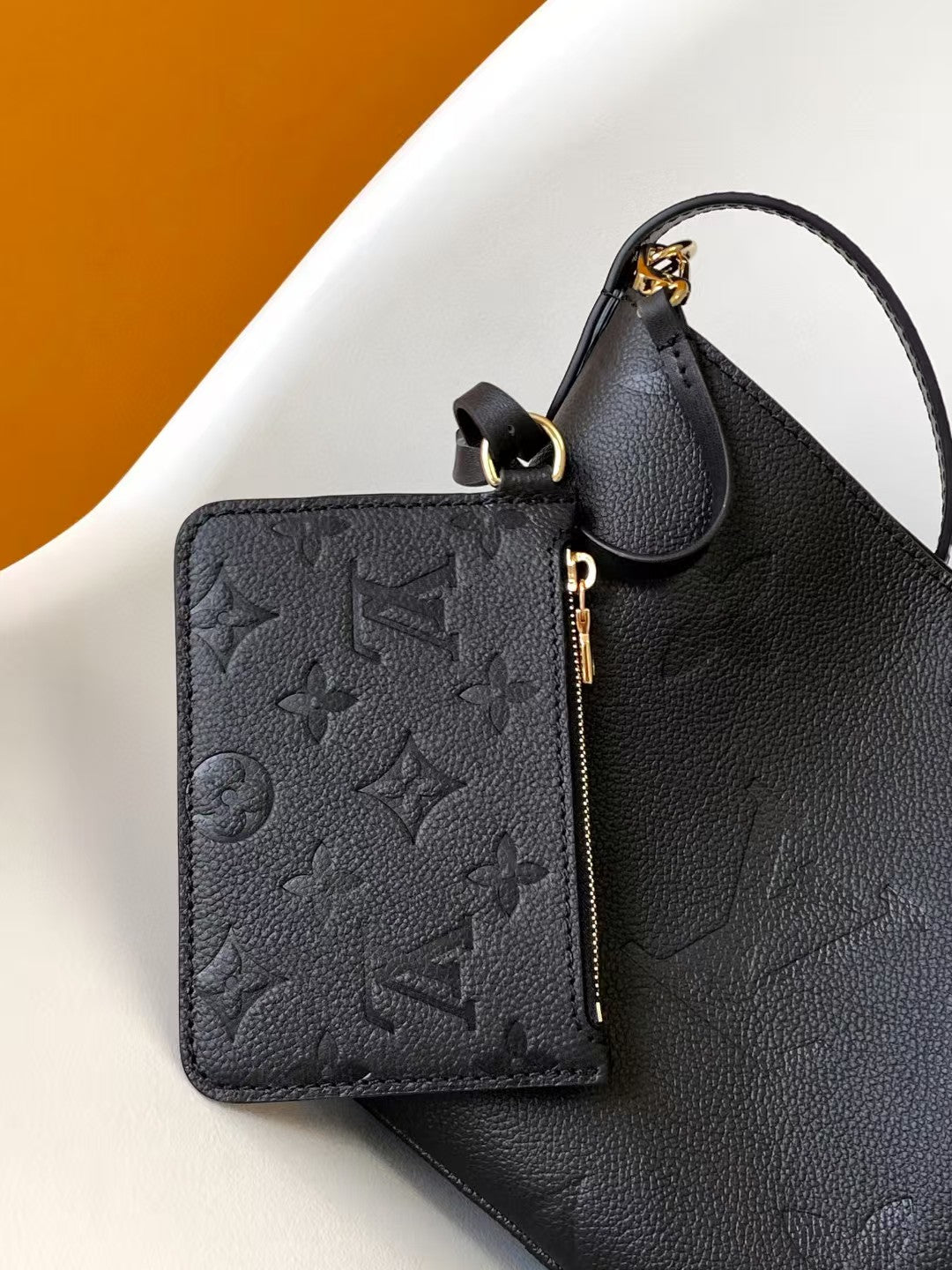 M40817 Bucket Shoulder Bag Monogram Embossed Black Color.