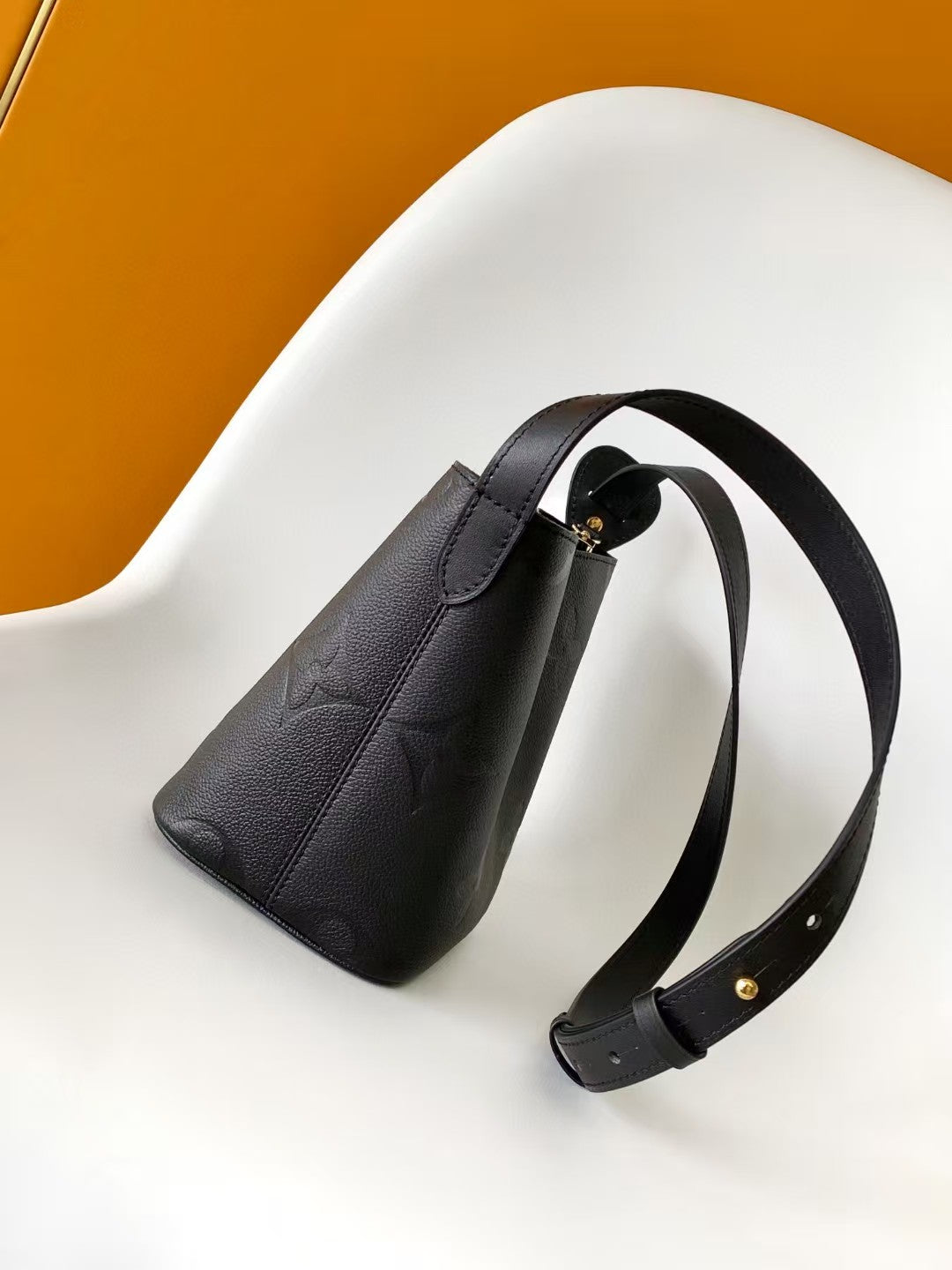 M40817 Bucket Shoulder Bag Monogram Embossed Black Color.
