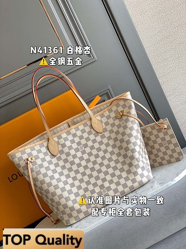 M40995 NEVERFULL WHITE DAMIER CANVAS BAGS with BEIGE INTERIOR. MM/GM