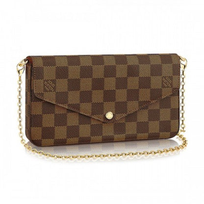 N63032 Pochette Felicie Chain Wallet Damier Ebene Canvas