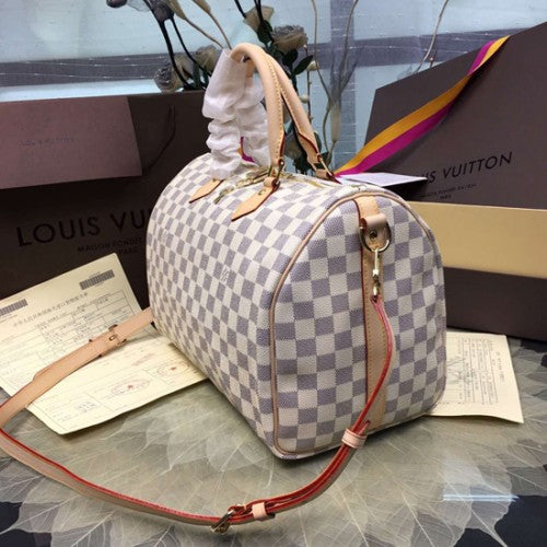 N41372 Speedy Bandouliere 35 Tote Bag Damier Azur Canvas