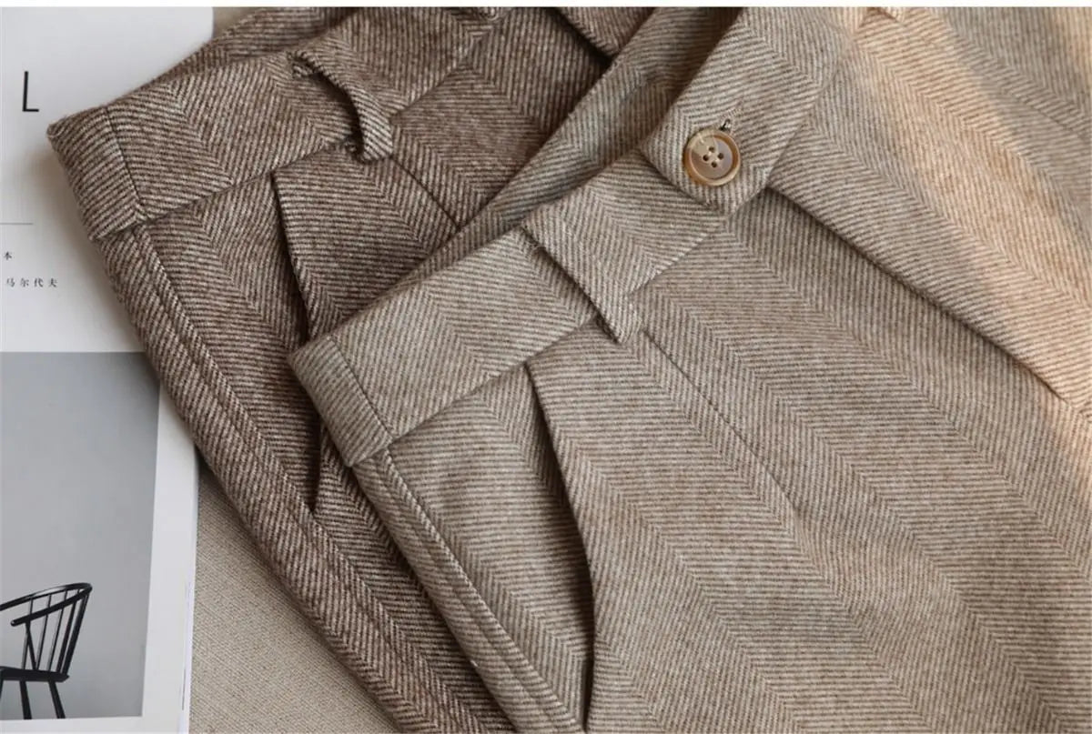 Woolen Pants Women's Harem Pencil Pants Autumn Winter High Waisted