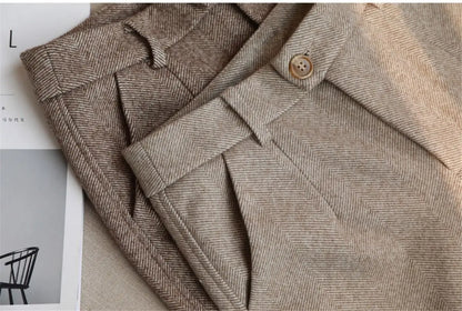 Woolen Pants Women's Harem Pencil Pants Autumn Winter High Waisted