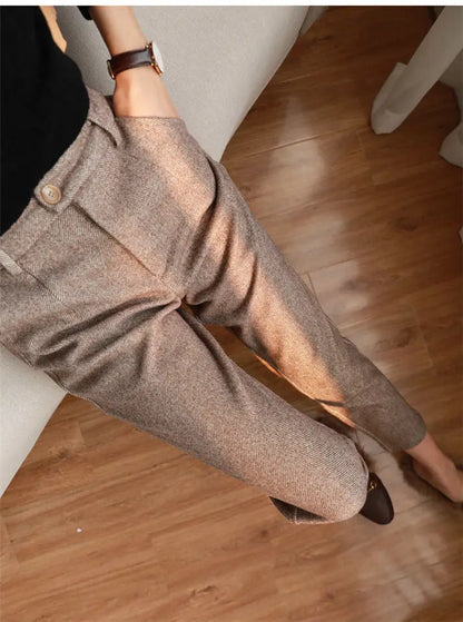 Woolen Pants Women's Harem Pencil Pants Autumn Winter High Waisted