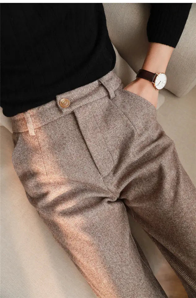 Woolen Pants Women's Harem Pencil Pants Autumn Winter High Waisted