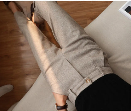 Woolen Pants Women's Harem Pencil Pants Autumn Winter High Waisted