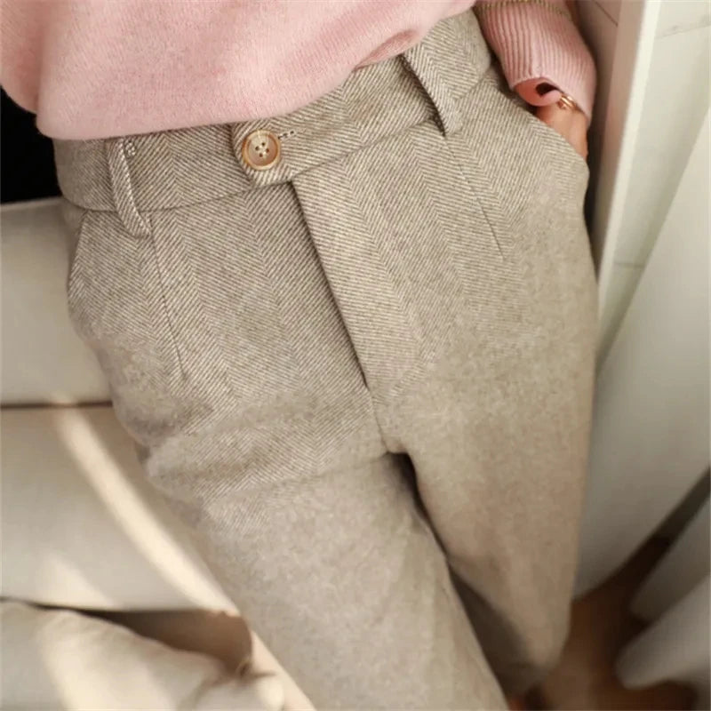 Woolen Pants Women's Harem Pencil Pants Autumn Winter High Waisted