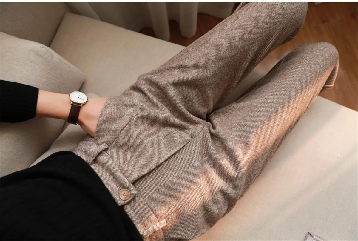 Woolen Pants Women's Harem Pencil Pants Autumn Winter High Waisted