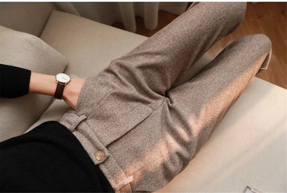 Woolen Pants Women's Harem Pencil Pants Autumn Winter High Waisted