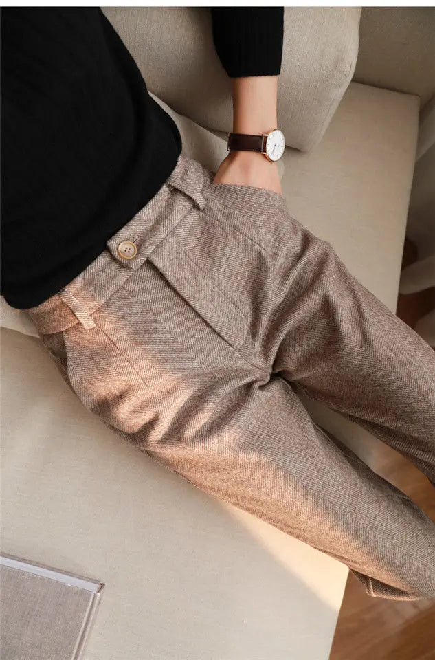 Woolen Pants Women's Harem Pencil Pants Autumn Winter High Waisted