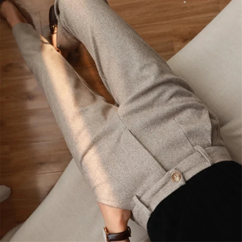 Woolen Pants Women's Harem Pencil Pants Autumn Winter High Waisted