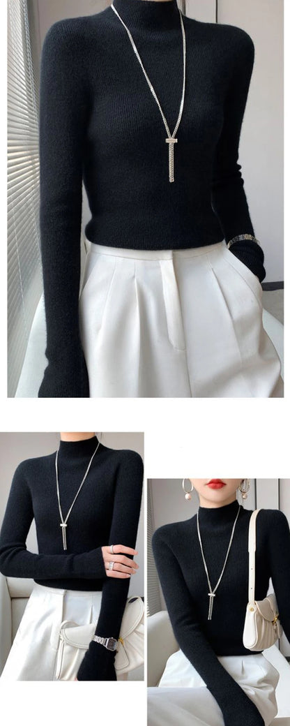 Sweater Women Half Turtleneck Knitted Pullovers Harajuku Korean Jumpers