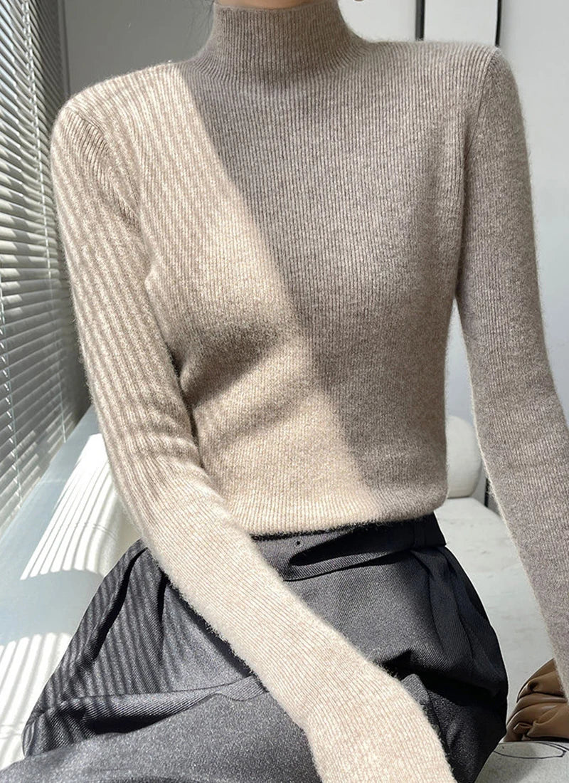 Sweater Women Half Turtleneck Knitted Pullovers Harajuku Korean Jumpers