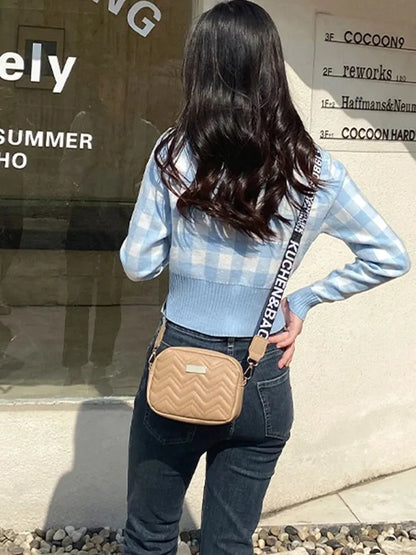 Wave Embroidery Square Bag Shoulder Strap  Crossbody Bag for Women