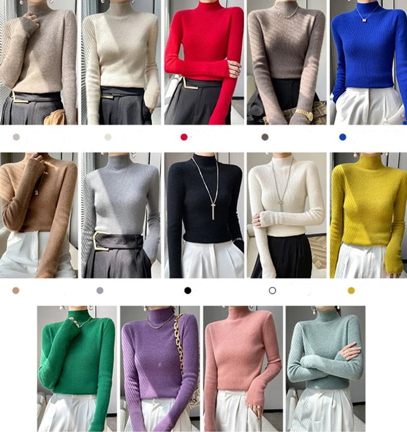 Sweater Women Half Turtleneck Knitted Pullovers Harajuku Korean Jumpers