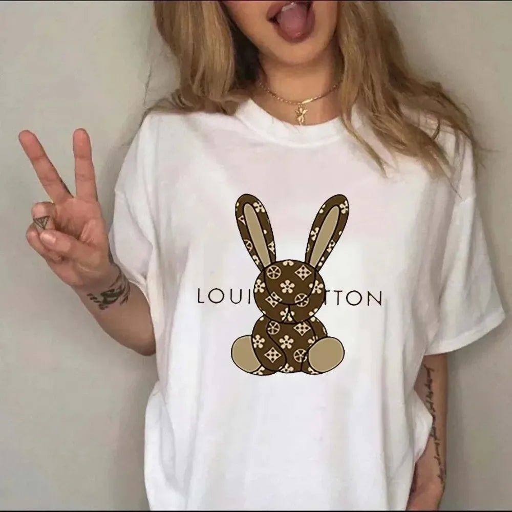 Cartoon Luxury Brand Printed Women T-shirt Plus Size