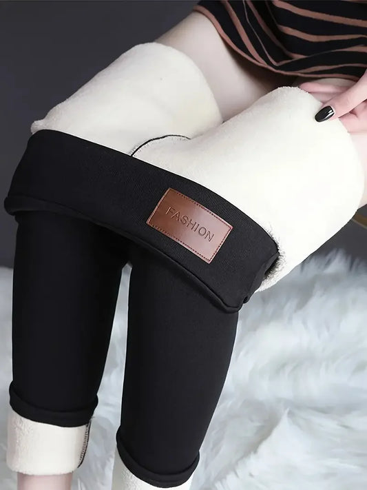 Winter Warm Plush Leggings, Thermal Casual Stretchy  Leggings