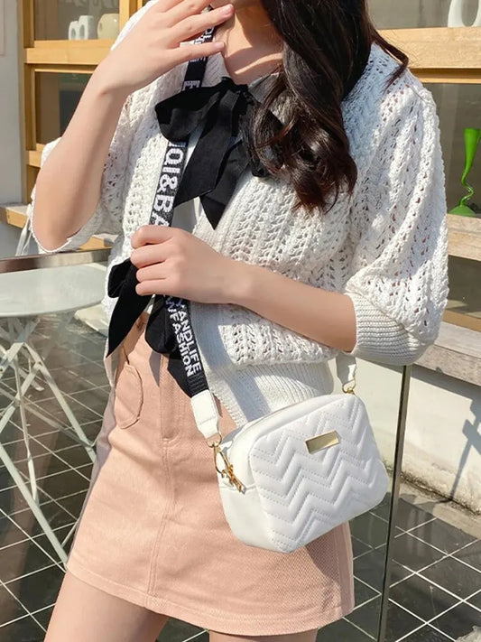 Wave Embroidery Square Bag Shoulder Strap  Crossbody Bag for Women