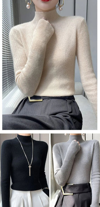 Sweater Women Half Turtleneck Knitted Pullovers Harajuku Korean Jumpers