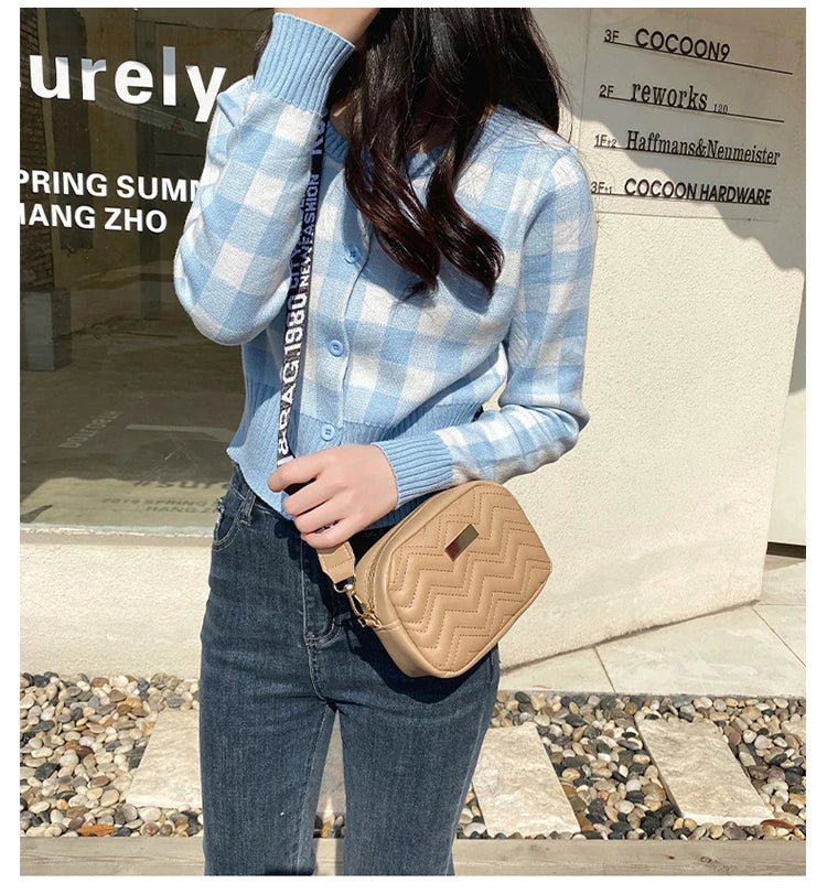 Wave Embroidery Square Bag Shoulder Strap  Crossbody Bag for Women