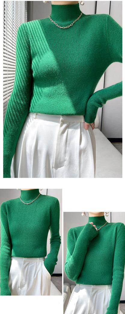 Sweater Women Half Turtleneck Knitted Pullovers Harajuku Korean Jumpers