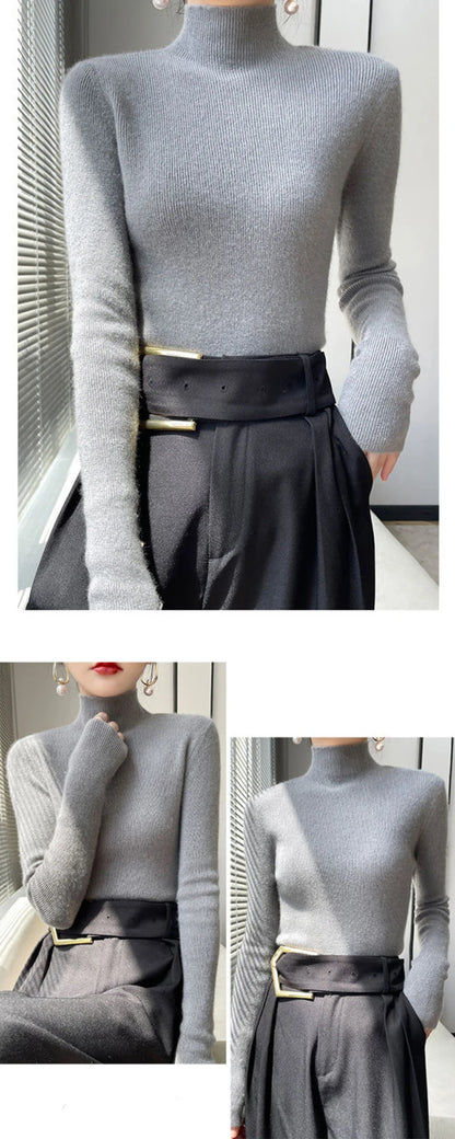 Sweater Women Half Turtleneck Knitted Pullovers Harajuku Korean Jumpers