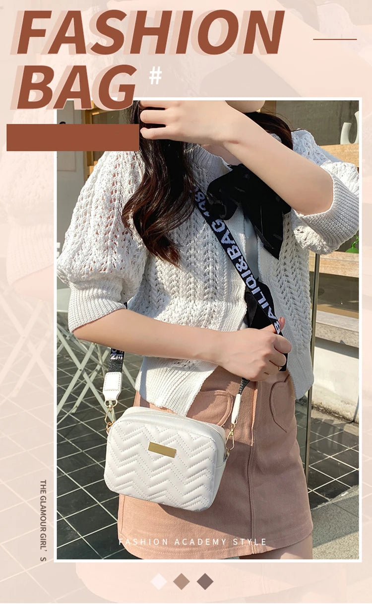 Wave Embroidery Square Bag Shoulder Strap  Crossbody Bag for Women