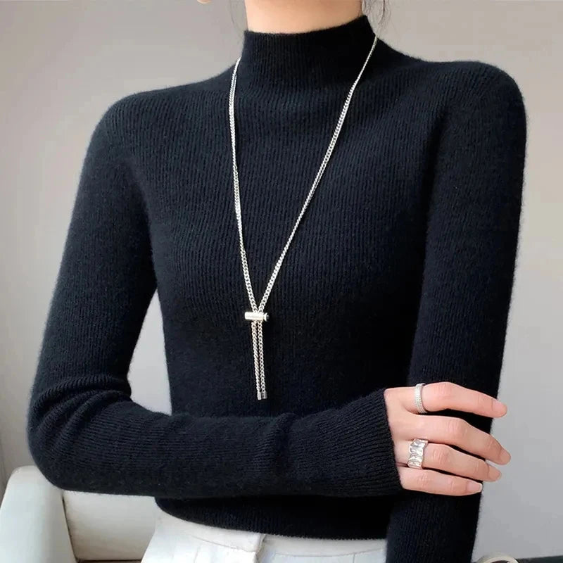 Sweater Women Half Turtleneck Knitted Pullovers Harajuku Korean Jumpers