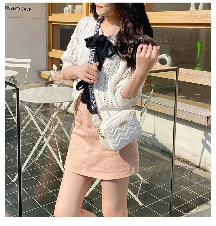 Wave Embroidery Square Bag Shoulder Strap  Crossbody Bag for Women