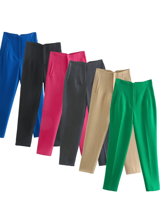 Women Fashion Straight Pants High Waist Female Chic Lady