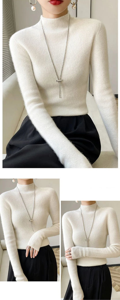 Sweater Women Half Turtleneck Knitted Pullovers Harajuku Korean Jumpers