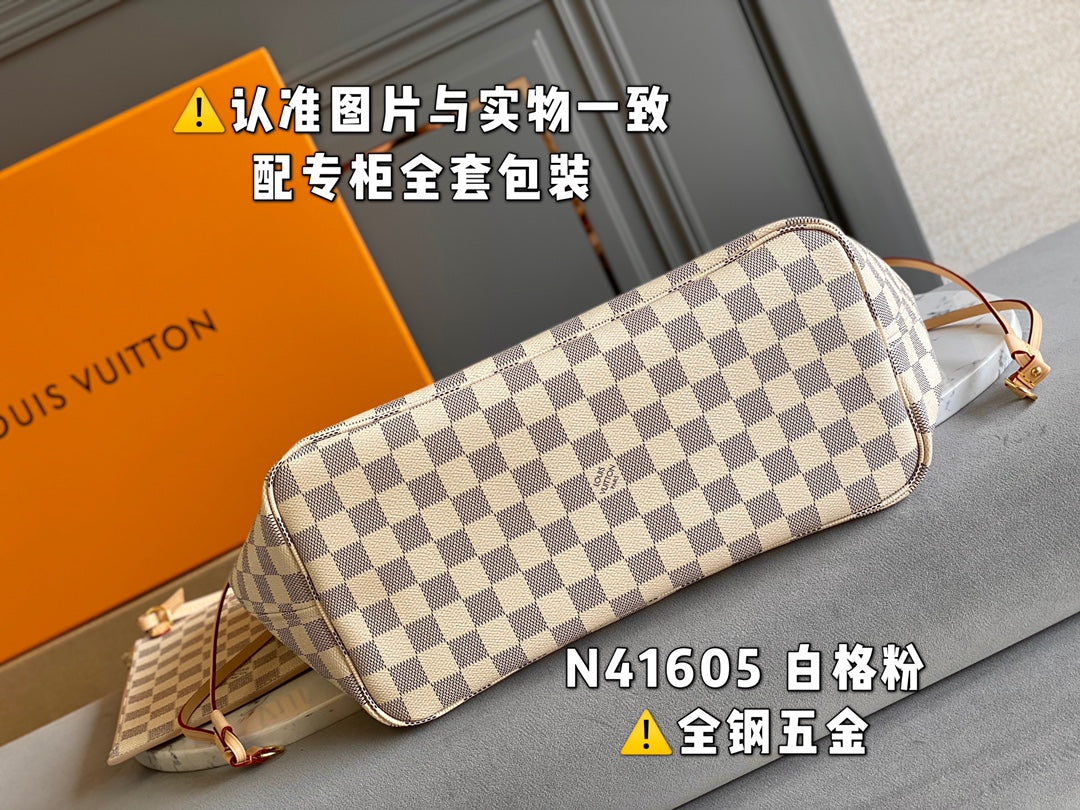 M40995 NEVERFULL WHITE DAMIER CANVAS BAGS.  MM/GM