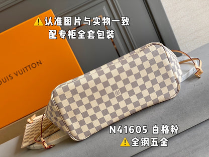 M40995 NEVERFULL WHITE DAMIER CANVAS BAGS.  MM/GM