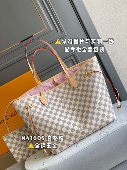 M40995 NEVERFULL WHITE DAMIER CANVAS BAGS.  MM/GM