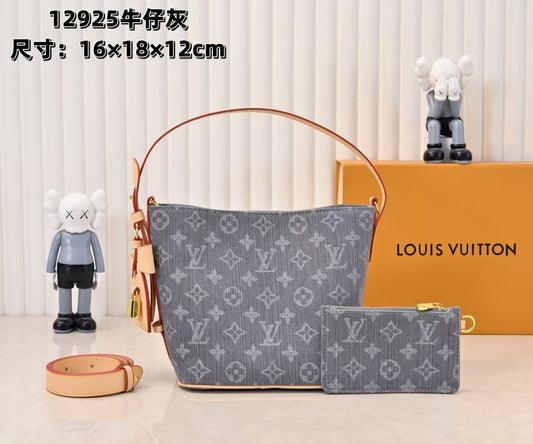 M45125 Bucket Shoulder Bag, Monogram Canvas Grey Jean.