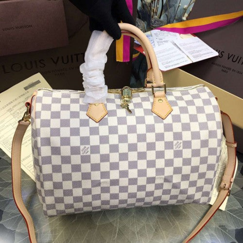 N41372 Speedy Bandouliere 35 Tote Bag Damier Azur Canvas